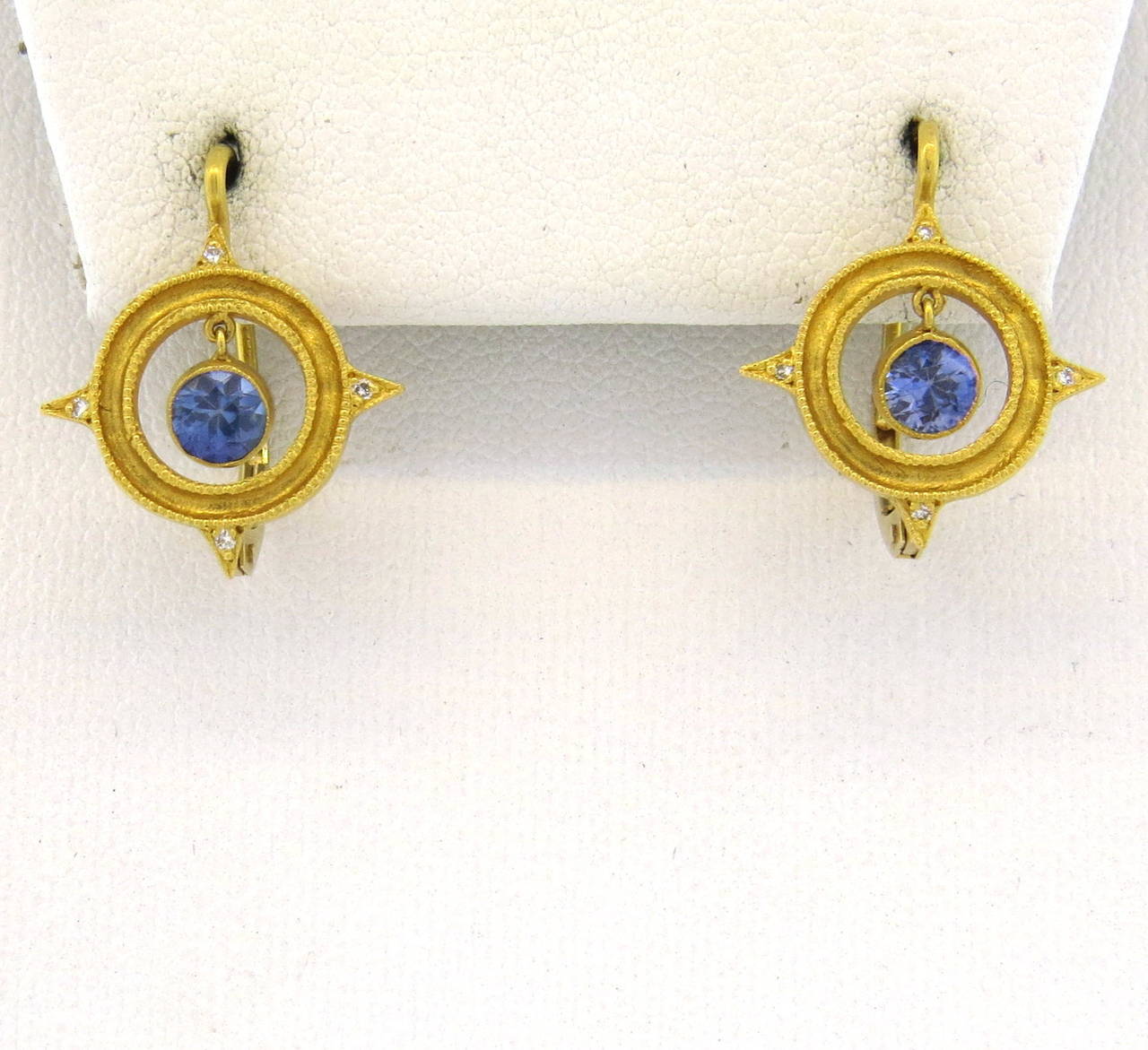 Cathy Waterman Sapphire Diamond Gold Earrings 1