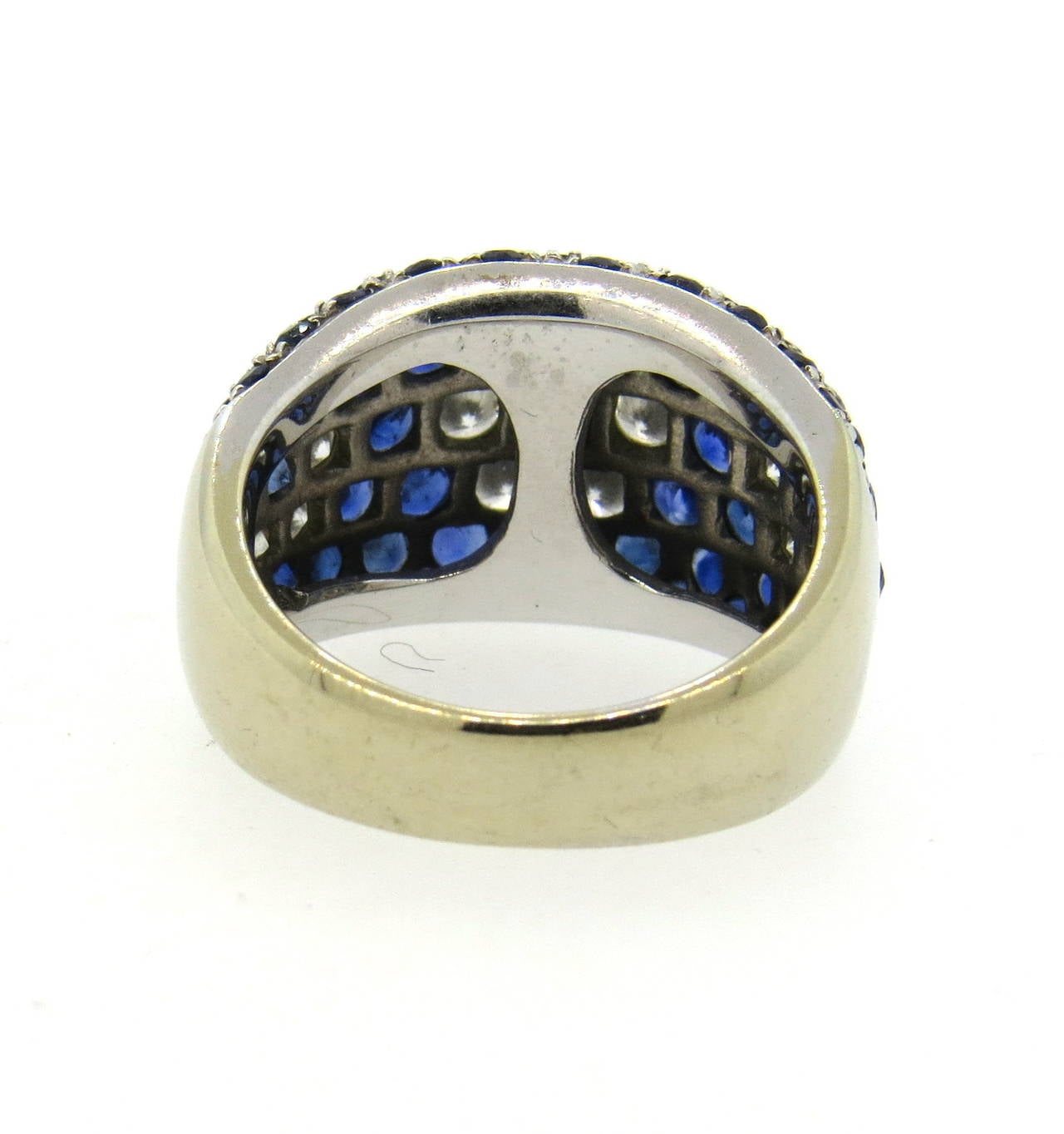 Gold Diamond Sapphire Flower Dome RIng