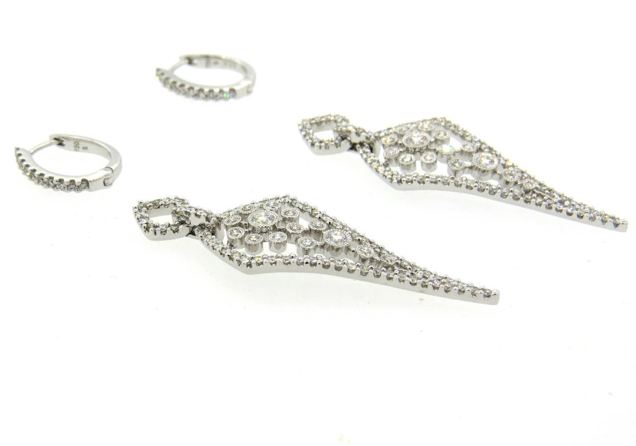 Women's Impressive Diamond Gold Long Drop Night & Day Earrings