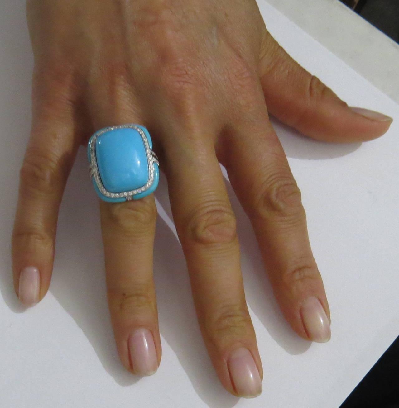 Women's Beautiful Diamond Turquoise Gold Cocktail Ring