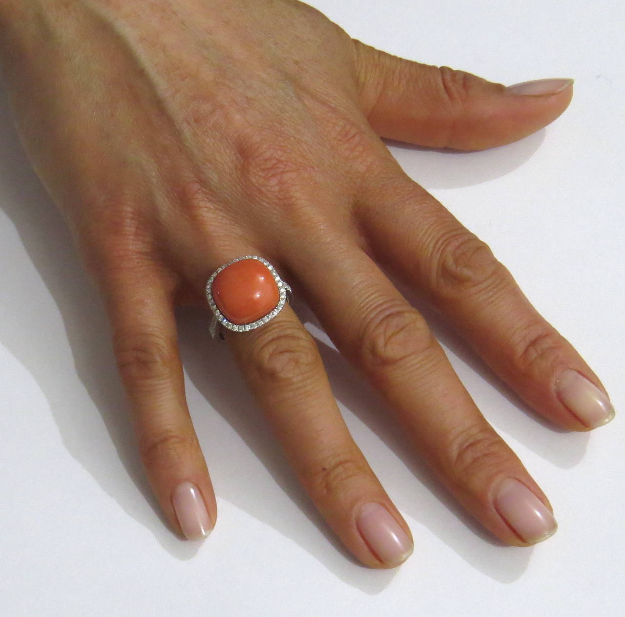 Women's Classic Coral Diamond Gold Ring