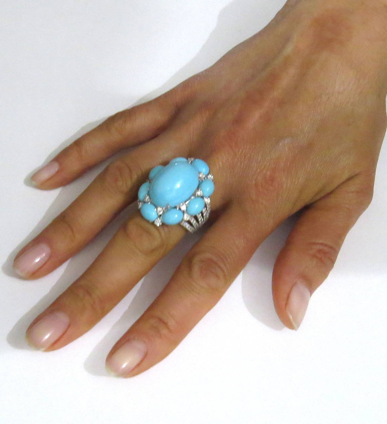 Large Turquoise Diamond Gold Ring at 1stdibs
