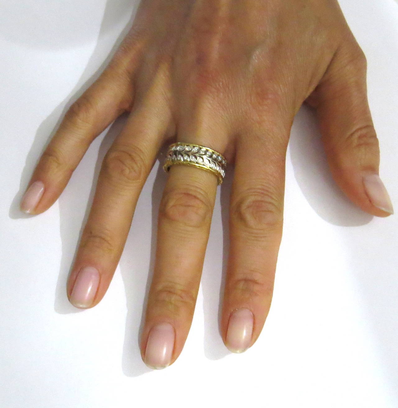 Round Cut Buccellati Diamond Gold Eternity Band Ring