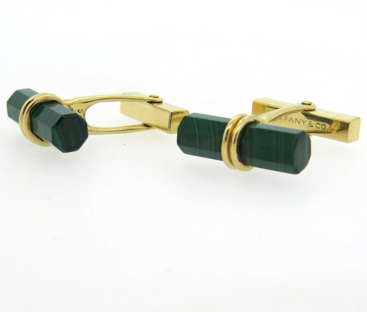 Tiffany & Co Malachite Gold Cufflinks In Excellent Condition In Lambertville, NJ
