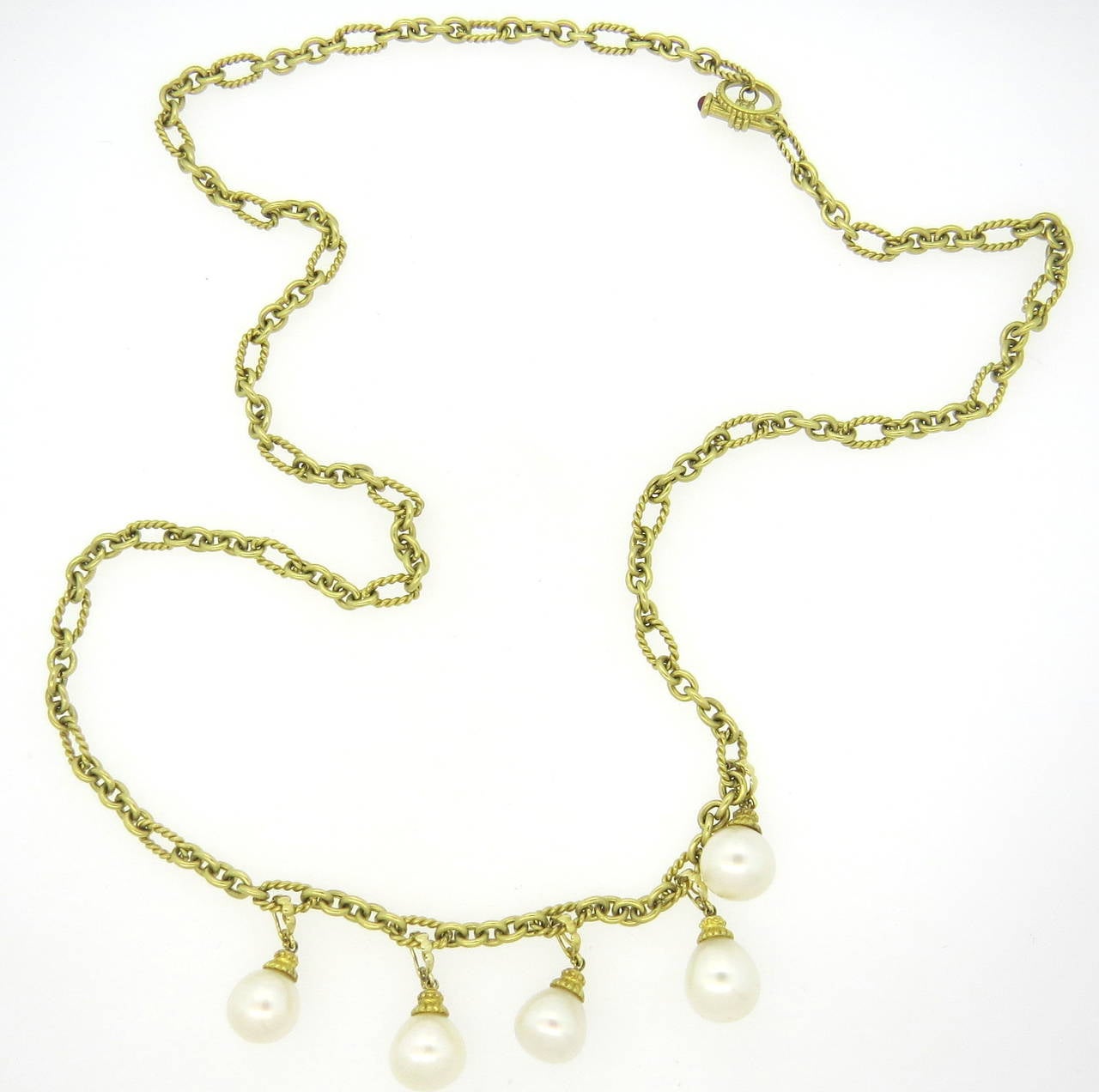 Women's Pearl Charm Gold Toggle Ruby Necklace
