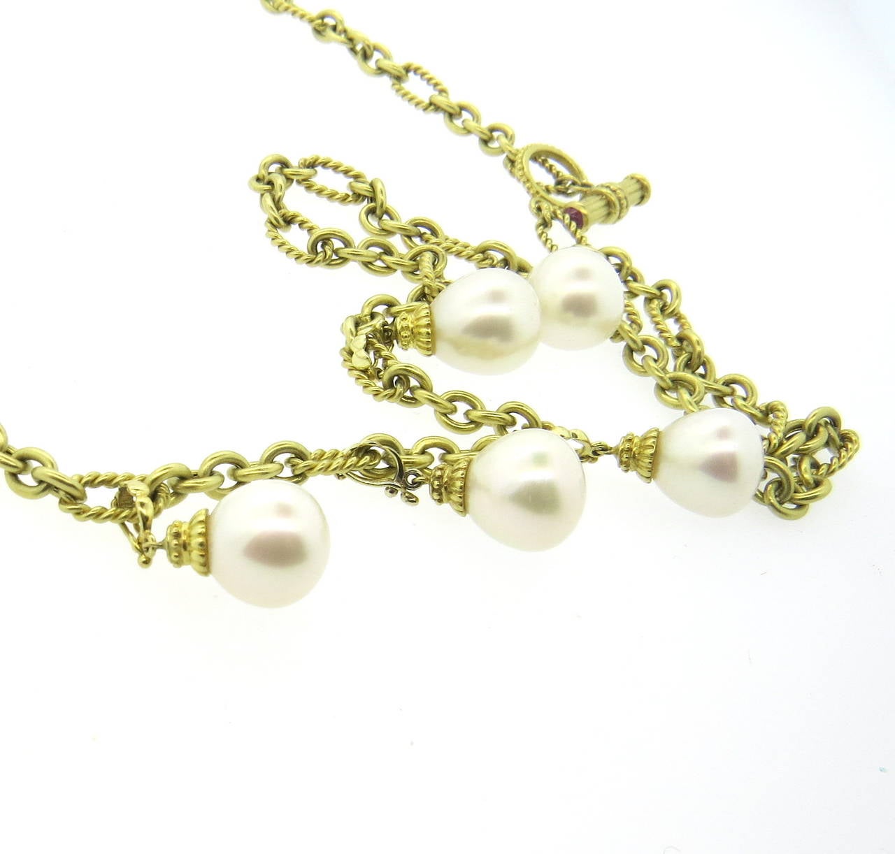 Pearl Charm Gold Toggle Ruby Necklace 1