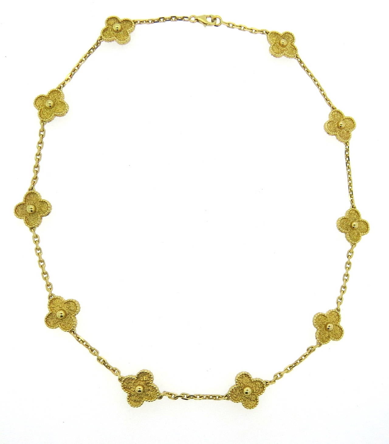 Van Cleef & Arpels Vintage Alhambra Gold Ten Motif Clover Necklace In Excellent Condition In Lambertville, NJ