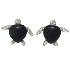 Adorable Vhernier Black Stone Diamond Gold Turtle Earrings
