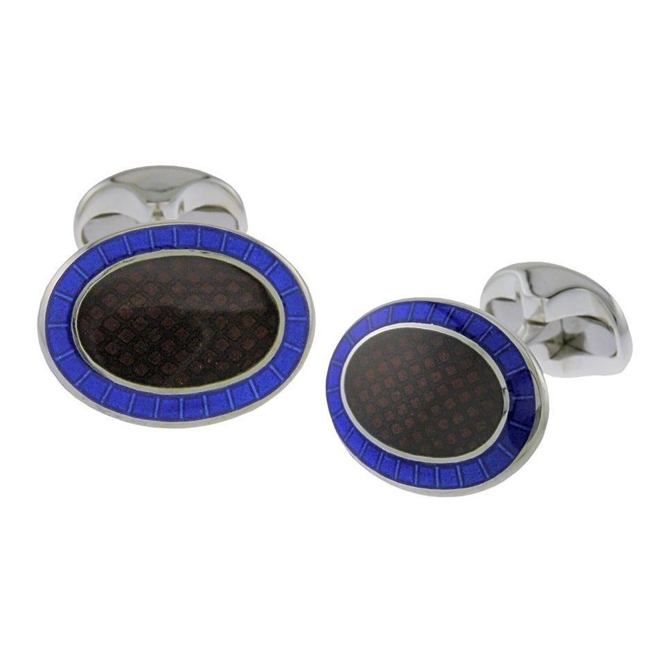 Deakin and Francis Blue Maroon Oval Sterling Silver Cufflinks For Sale ...