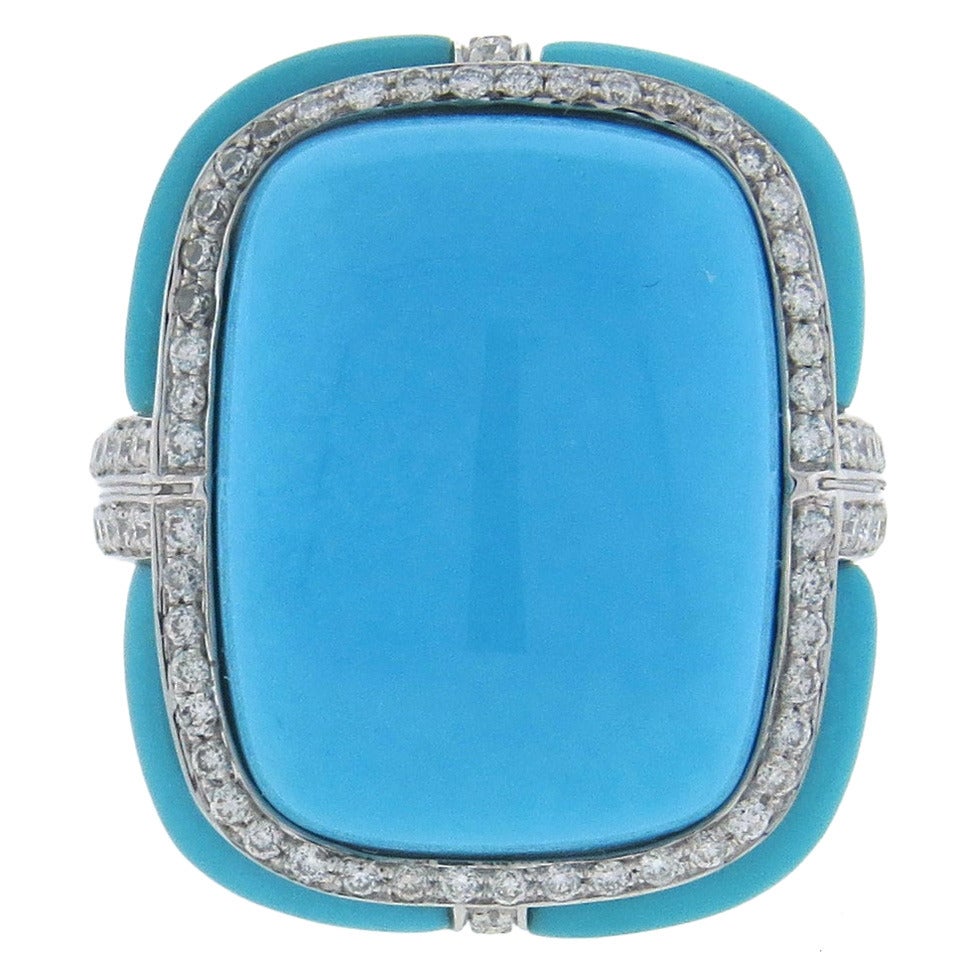 Beautiful Diamond Turquoise Gold Cocktail Ring