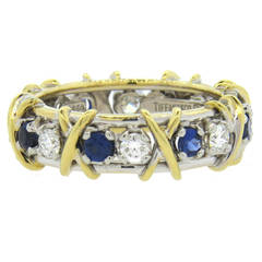 Tiffany & Co. Schlumberger Sapphire Diamond Gold Platinum Seize Stone Ring