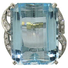 Classic 1950s Gold Aquamarine Diamond Ring