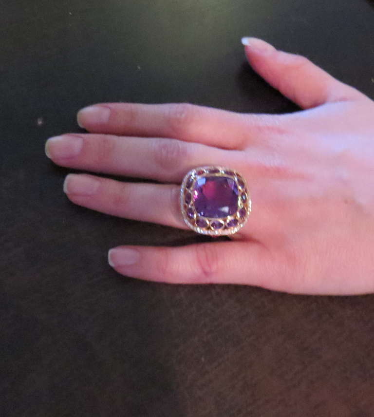 Gold Pink Sapphire Amethyst Diamond Cocktail Ring