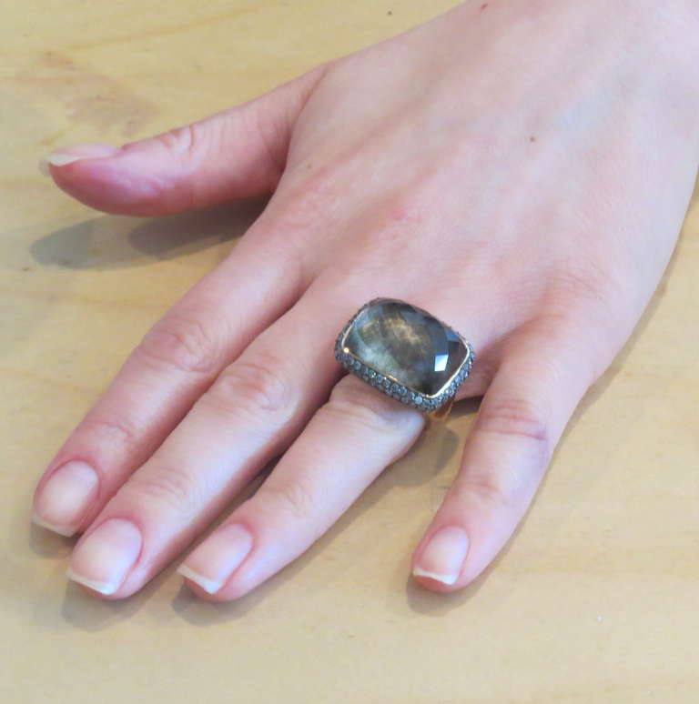 Women's Gold Quartz Diamond Cocktail Ring