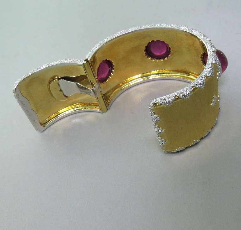 Impressive Buccellati Pink Tourmaline Cabochon Gold Cuff Bracelet 1