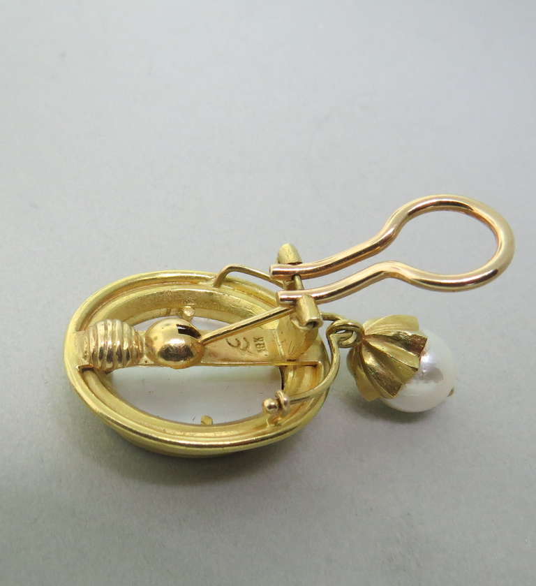 Women's Elizabeth Locke Gold Venetian Glass Intaglio Day Night Pearl Earrings