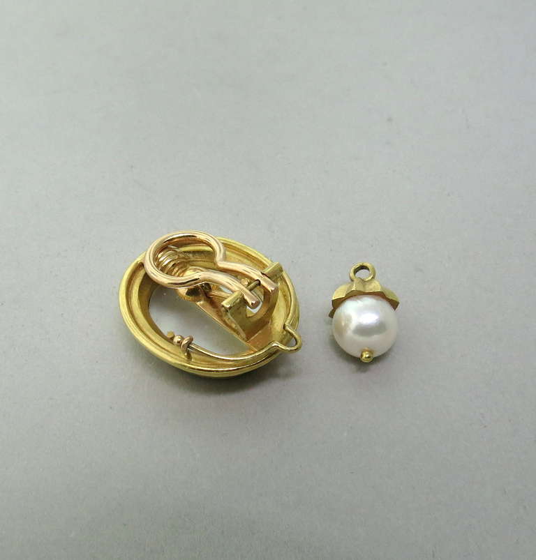 Elizabeth Locke Gold Venetian Glass Intaglio Day Night Pearl Earrings 1