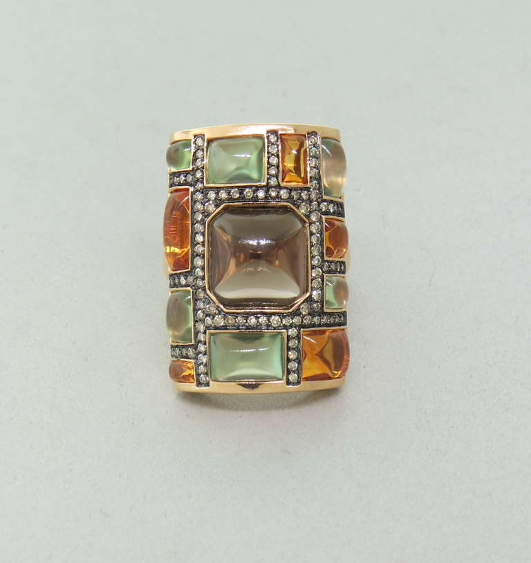 Moderner moderner Goldring mit Rauchtopas, Citrin und Peridot Diamant im Zustand „Hervorragend“ in Lambertville, NJ
