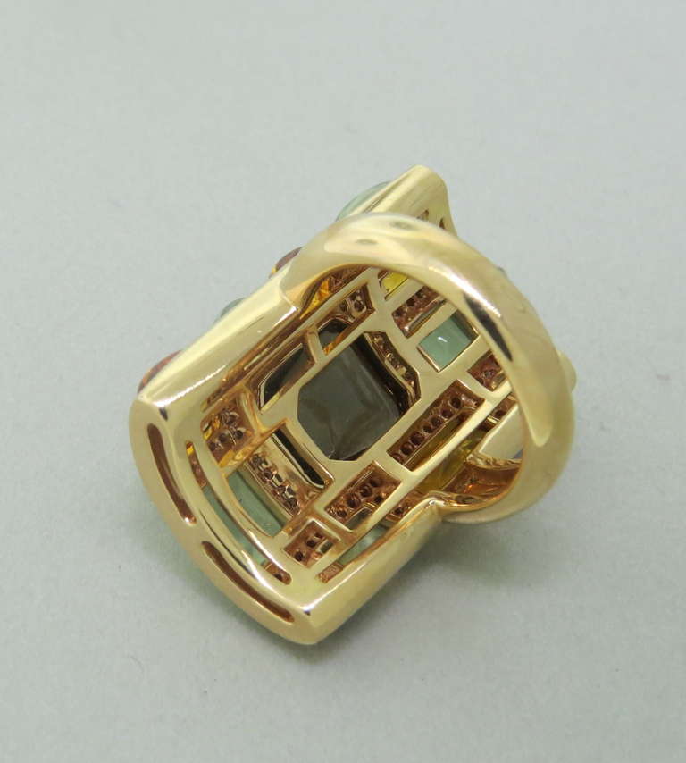 Moderner moderner Goldring mit Rauchtopas, Citrin und Peridot Diamant Damen