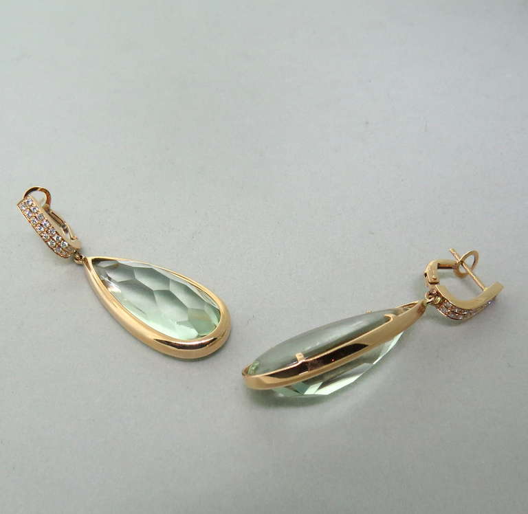 Women's Modern Diamond Green Amethyst Gold Teardrop Earrings