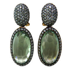 Modern Green Quartz Diamond Gold Drop Earrings 2