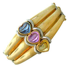 Bulgari Gold Multi Color Sapphire Bangle Bracelet 8