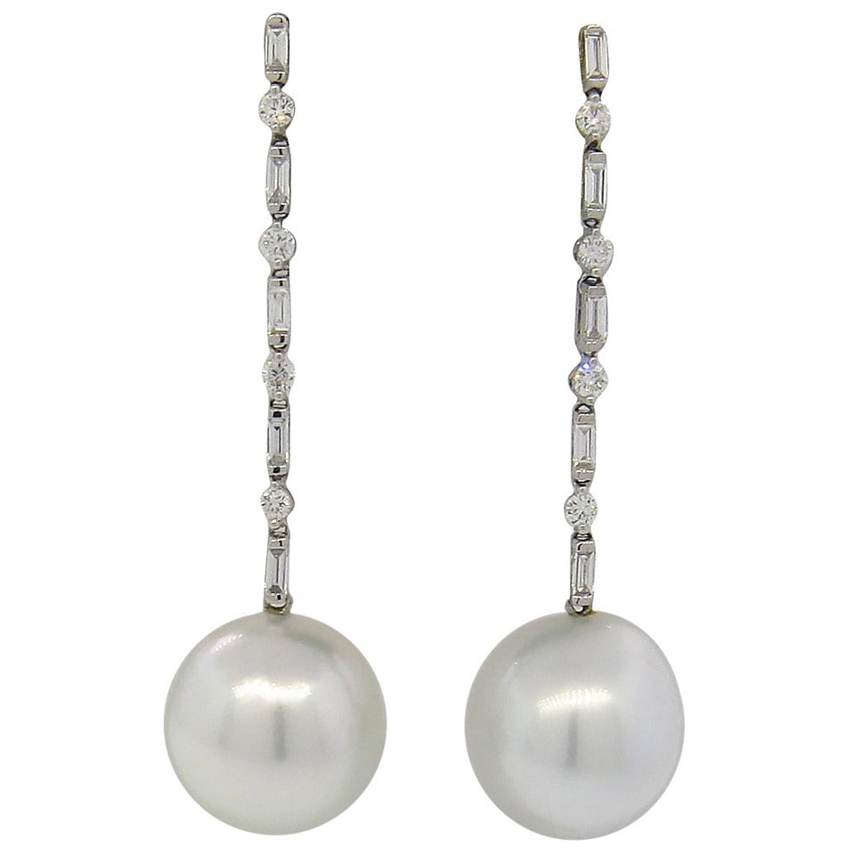 South Sea Pearl Diamond Drop Gold Earrings