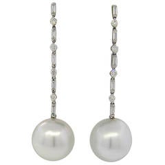 South Sea Pearl Diamond Drop Gold Earrings