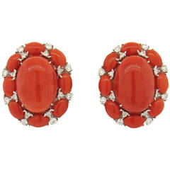 Gorgeous Large Coral Diamond Gold Earrings