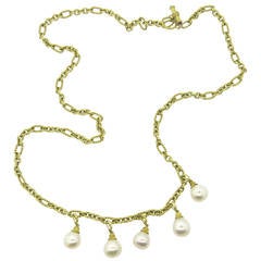 Pearl Charm Gold Toggle Ruby Necklace