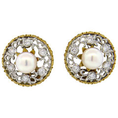 Buccellati Pearl Diamond Gold Ear Clips 10