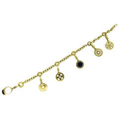 Classic Bulgari Onyx Lapis Gold Charm Bracelet 6