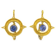 Used Cathy Waterman Sapphire Diamond Gold Earrings