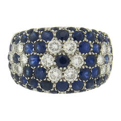 Gold Diamond Sapphire Flower Dome RIng