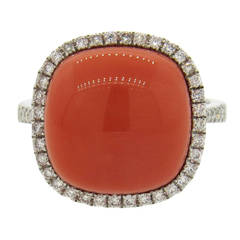 Classic Coral Diamond Gold Ring