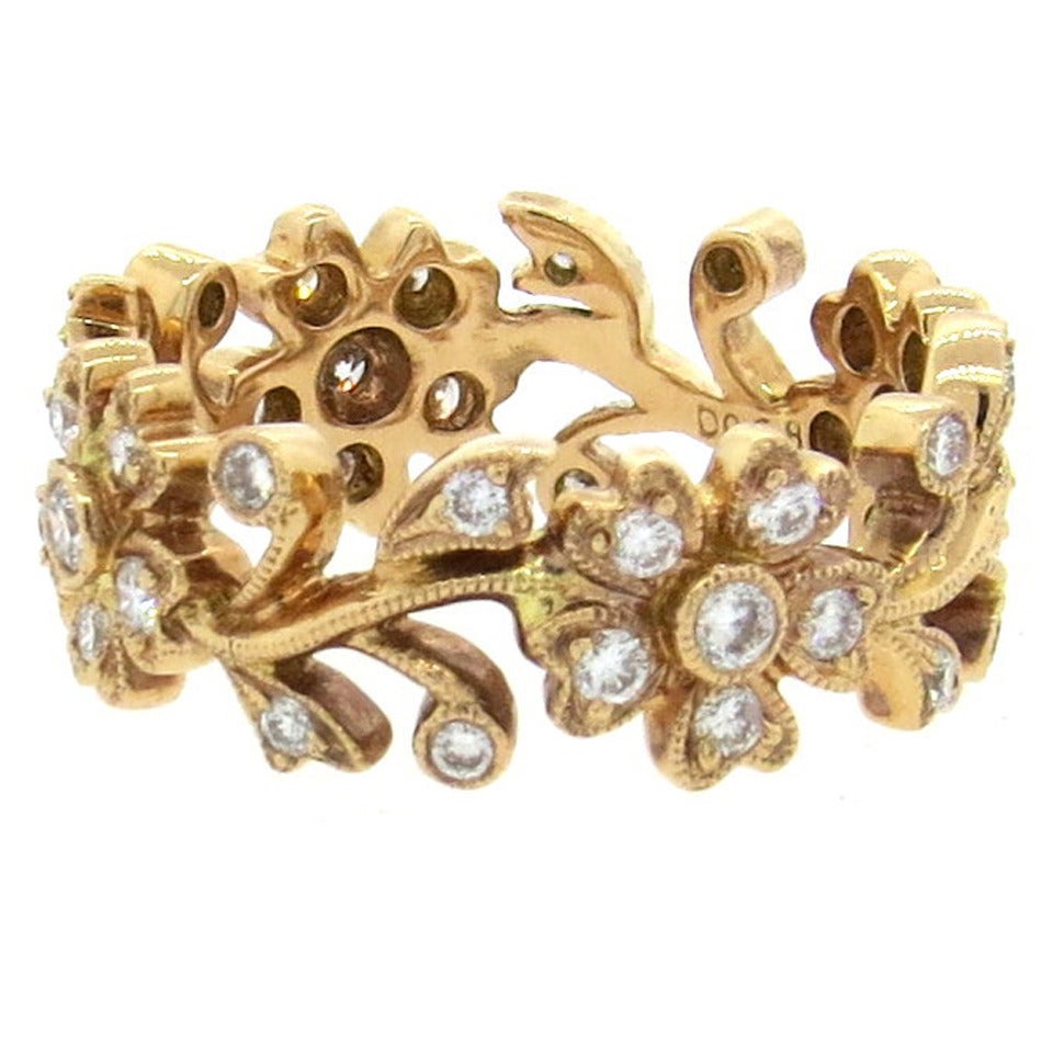 Rose Gold Diamond Flower Motif Band Ring
