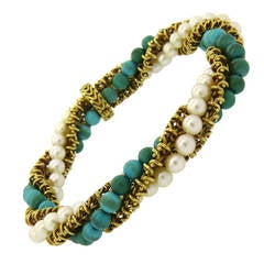 1960s Pearl Turquoise Gold Bracelet