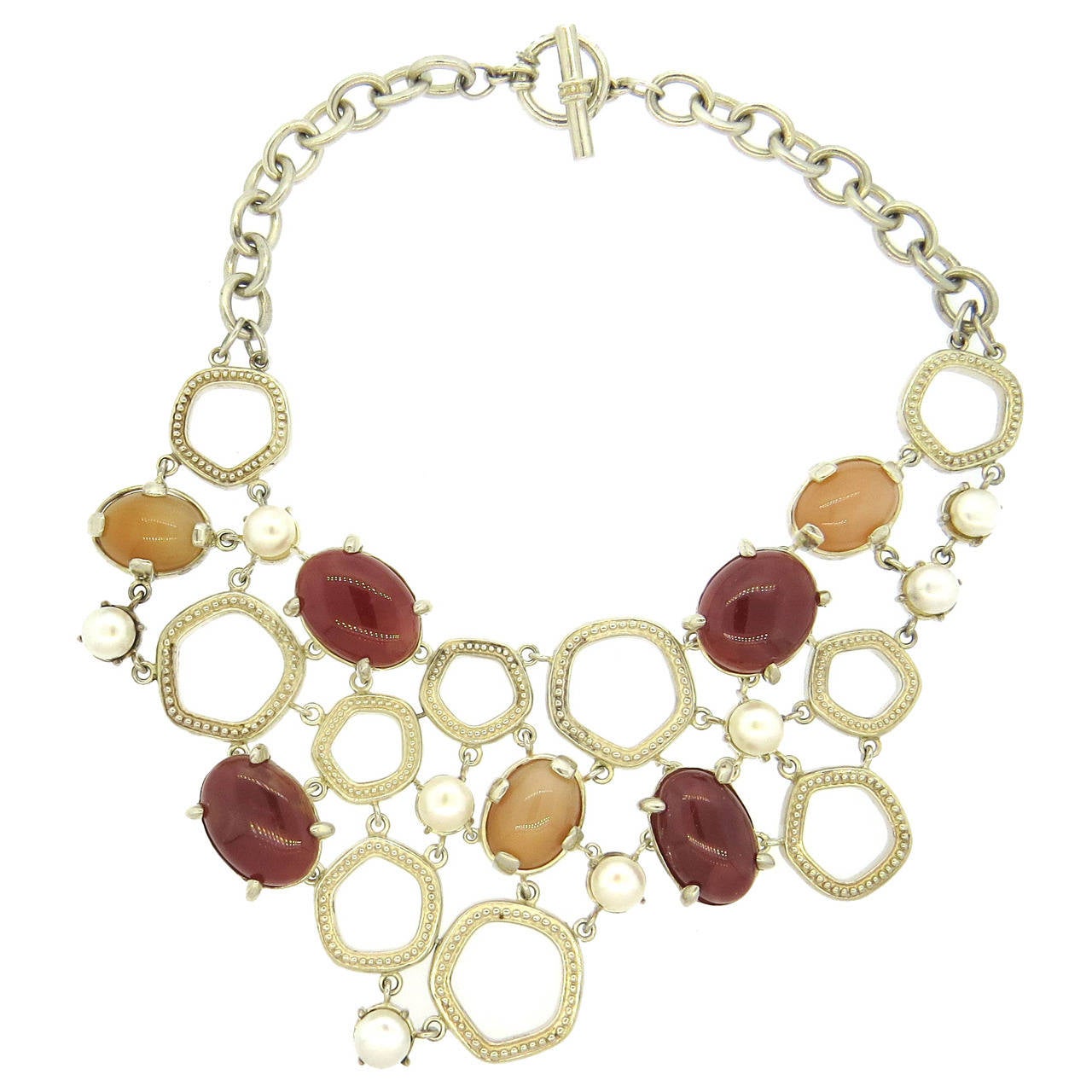 Slane Roccia Sterling Moonstone Carnelian Pearl Necklace