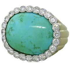 Massive Turquoise Diamond Gold Cocktail Ring