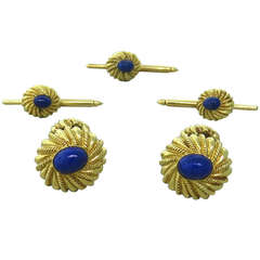 Tiffany & Co Jean Schlumberger Gold Lapis Cufflinks Stud Dress Set