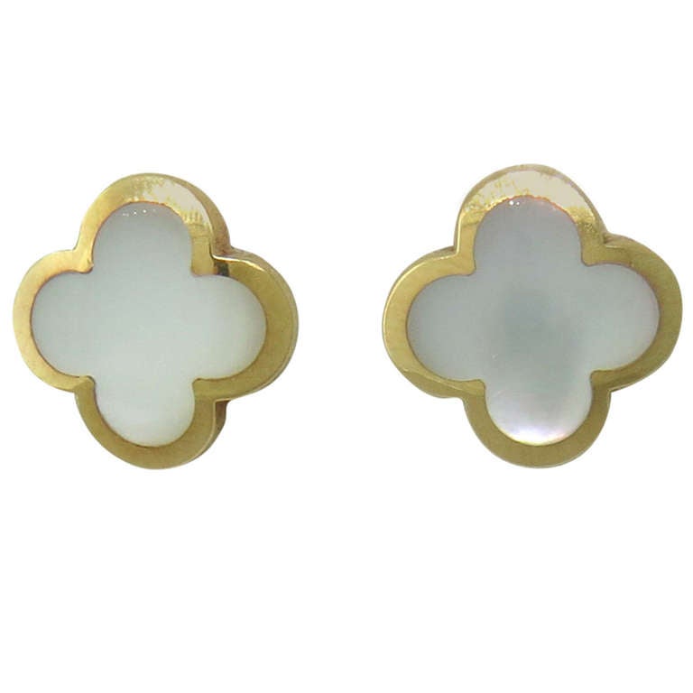 Van Cleef Arpels Alhambra Mother of Pearl Gold Stud Earrings