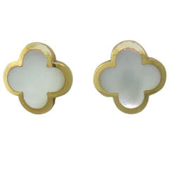 Van Cleef Arpels Alhambra Mother of Pearl Gold Stud Earrings