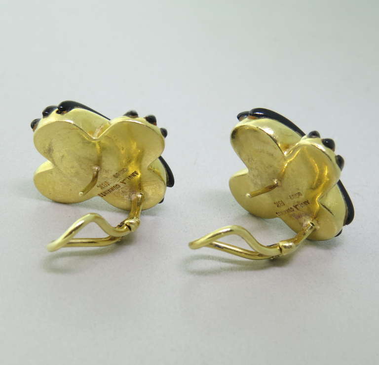 1980s Angela Cummings Gold Black Jade Earrings In Excellent Condition In Lambertville, NJ