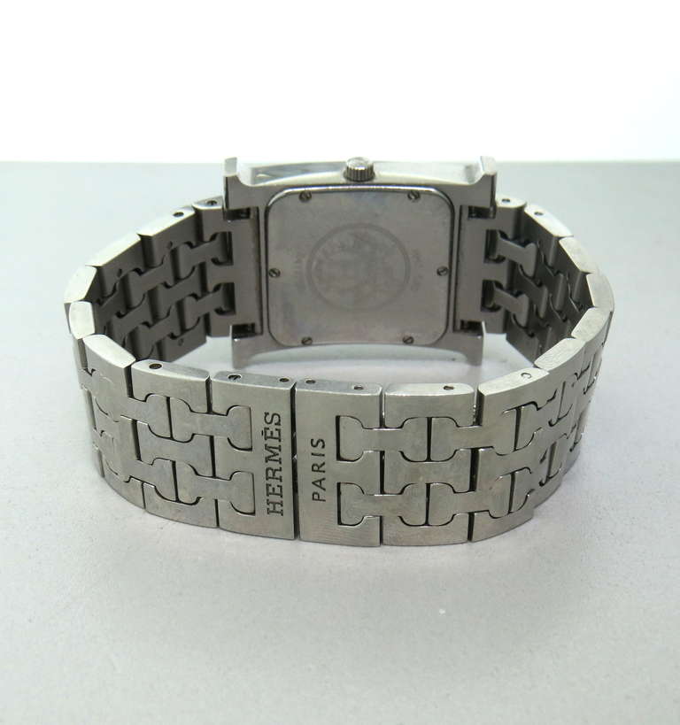 Hermes Lady's Stainless Steel and Diamond H Hour Wristwatch with Bracelet In Excellent Condition In Lambertville, NJ