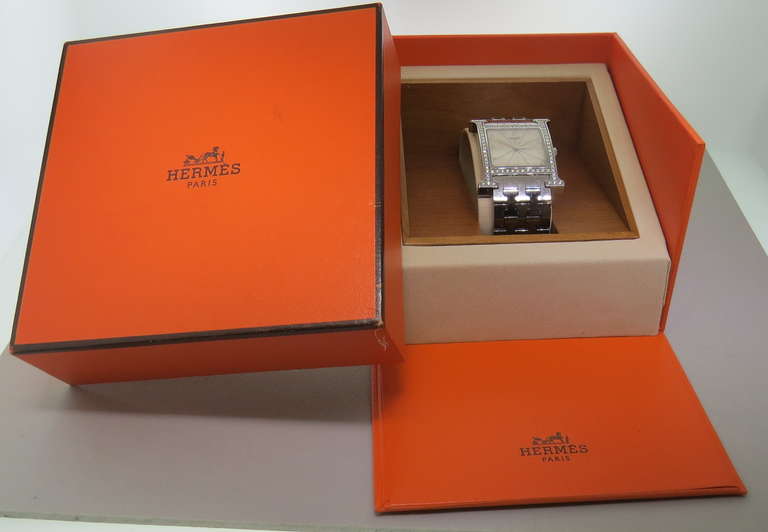 Hermes Lady's Stainless Steel and Diamond H Hour Wristwatch with Bracelet 2