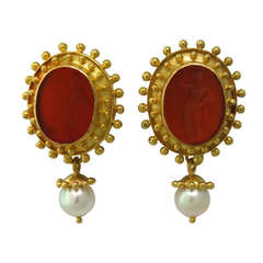 Elizabeth Locke Day and Night Intaglio Pearl Earrings
