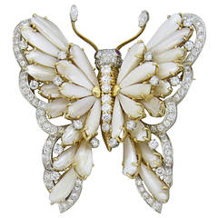 Impressive Mississippi Pearl Ruby Diamond Gold Butterfly Brooch