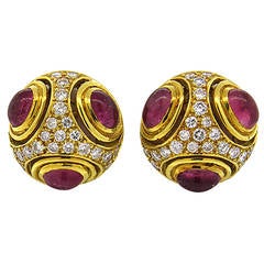 Pink Tourmaline Diamond Gold Earrings