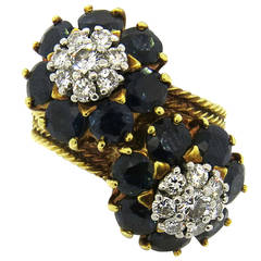 Diamond Sapphire Gold Flower Bypass Ring