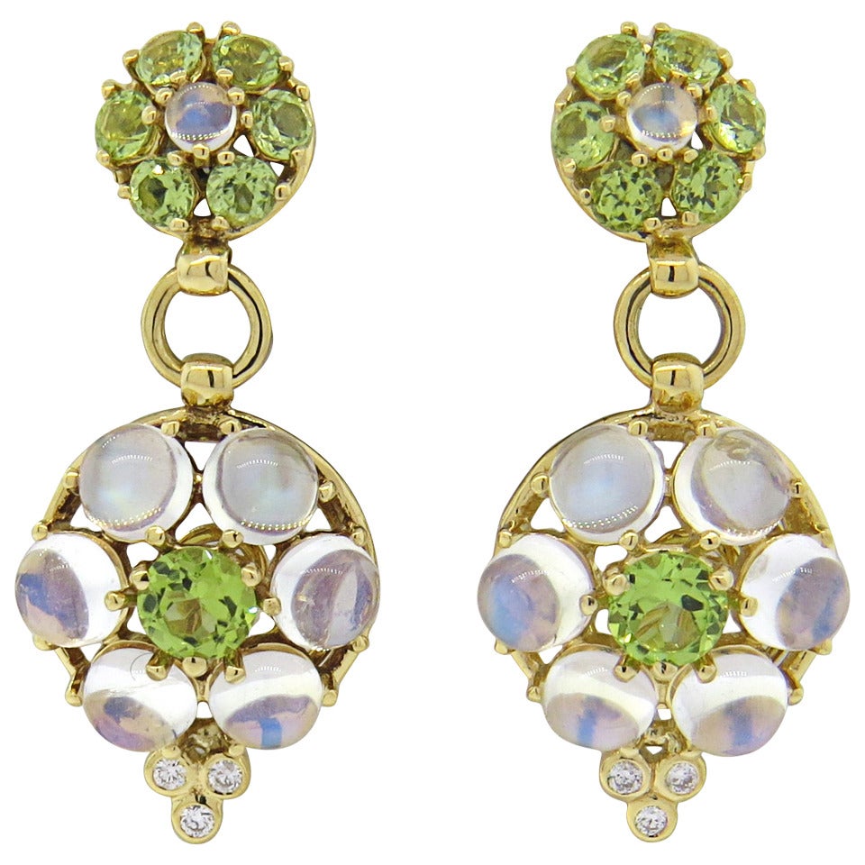 Temple St. Clair Match Moonstone Peridot Diamond Gold Earrings